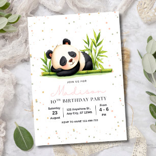 Panda födelsedagsinbjudan, Panda flickors födelsed Inbjudningar