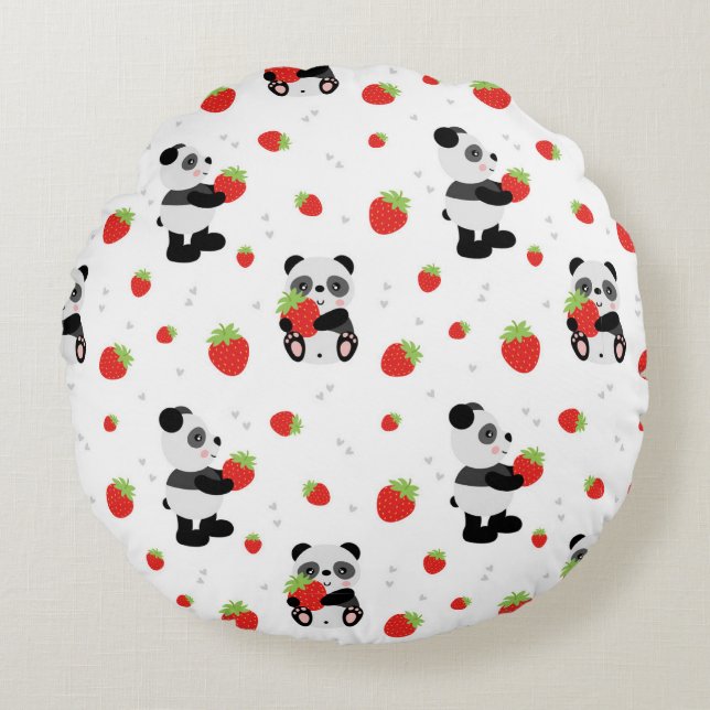 Panda fofo com morango rund kudde (Framsidan)