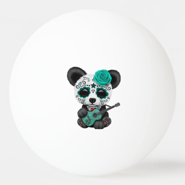 Panda för blåttsockerskalle som leker gitarren pingisboll (Framsidan)