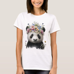 Panda för Blommigt av färgen Cute Watercolor T Shirt