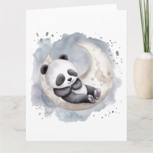 Panda för sömnvattenfärg Crescent Måne Baby Kort