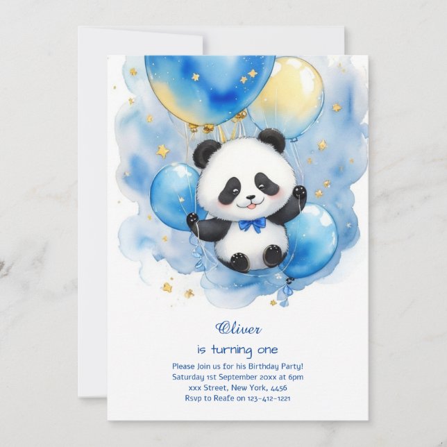 Panda Första födelsedagsinbjudan Inbjudningar (Framsida)