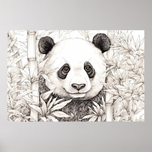 Panda fredliga naturen Prairie Sketch Teckning Sti Poster