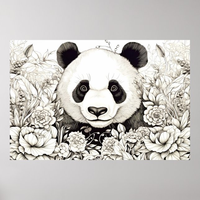 Panda fredliga naturen Prairie Sketch Teckning Sti Poster (Framsidan)