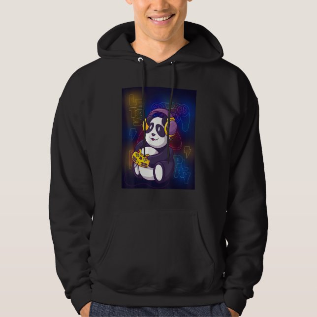 panda gamer game playing headphones controller jpy hoodie (Framsida)