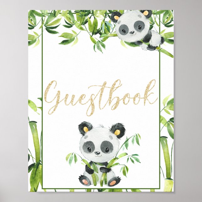 Panda Gender Neutral Baby Shower Guestbook Poster (Framsidan)