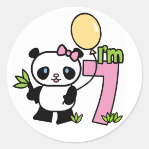 Panda Girl 7:e födelsedag Runt Klistermärke