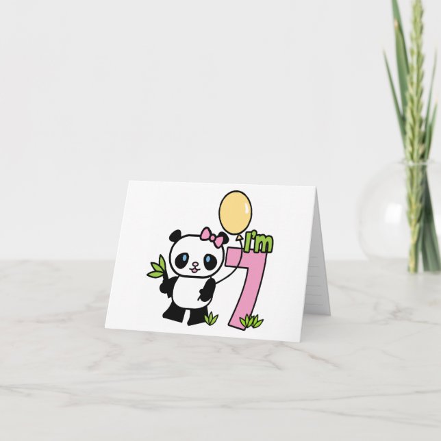Panda Girl 7:e födelsedagsinkallelse Tack Kort (Framsida)