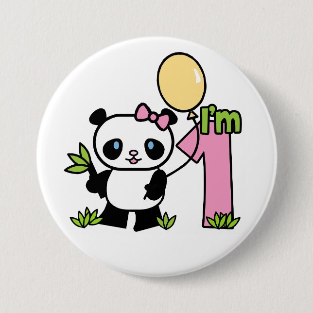 Panda Girl First Birthday Button Knapp (Framsida)