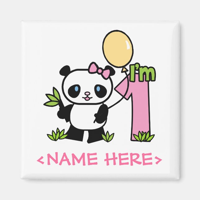 Panda Girl First Birthday Magnet (Framsidan)