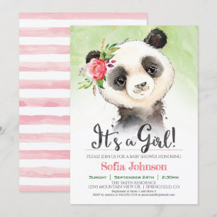 Panda Girl Shower-inbjudan Inbjudningar
