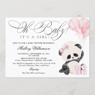 Panda Girl Shower-inbjudan Inbjudningar