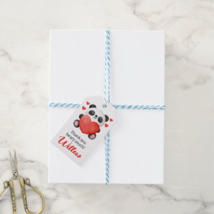 Panda Girl with Hearts Valentine First Birthday in Presentetikett
