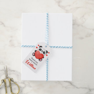 Panda Girl with Hearts Valentine First Birthday in Presentetikett