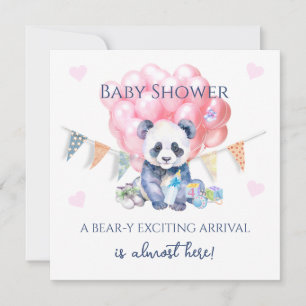 Panda girlang och ballonger Baby Shower Kort