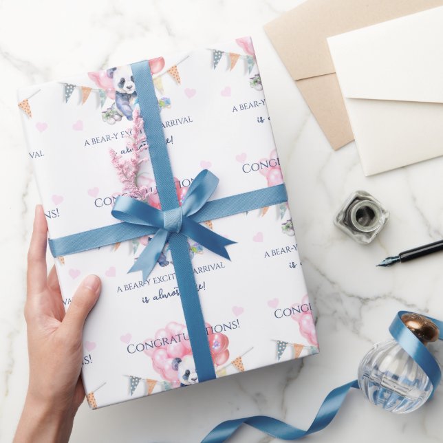 Panda girlang och ballonger Baby Shower Presentpapper (Gifting)