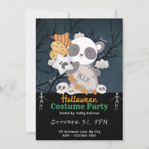 Panda Grave RIP Fladdermus Clouds Black Halloween Inbjudningar