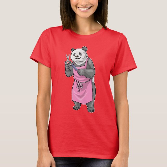 Panda Hairdresser Scissors Comb T Shirt (Framsida)