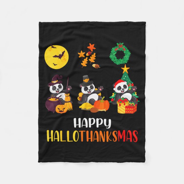 Panda Halloween Christmas Happy Hallothanksmas Pan Fleecefilt (Framsidan)