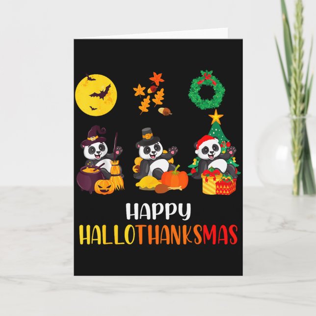 Panda Halloween Christmas Happy Hallothanksmas Pan Kort (Framsida)