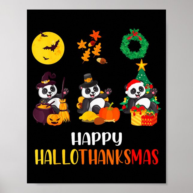Panda Halloween Christmas Happy Hallothanksmas Pan Poster (Framsidan)