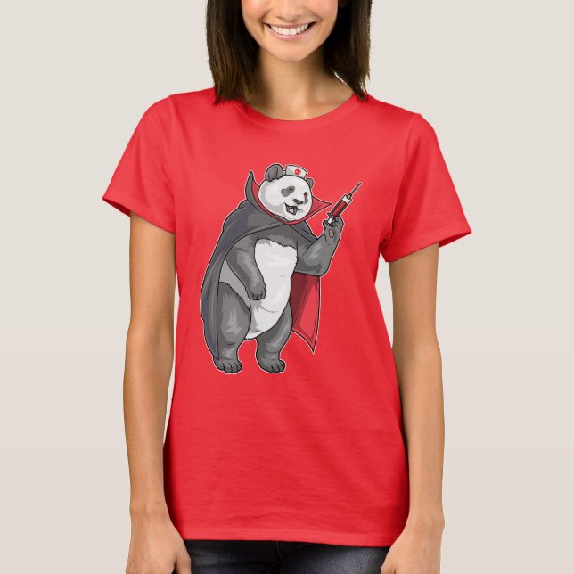Panda Halloween Vampire Nurse T Shirt (Framsida)