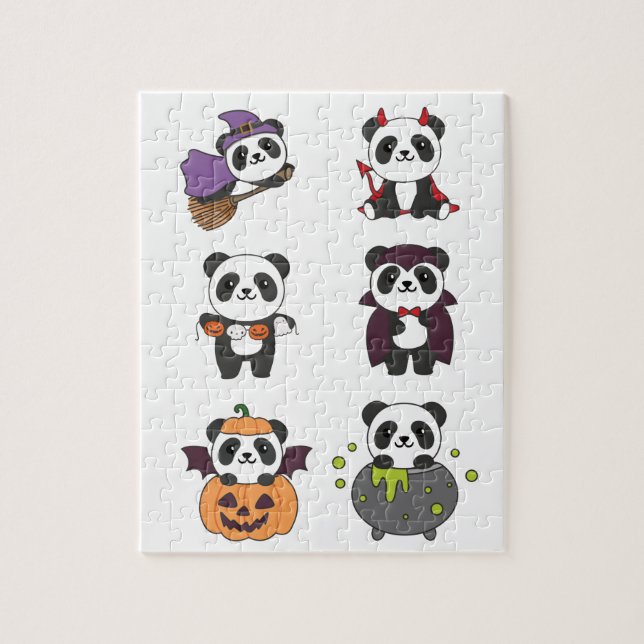 Panda Halloween Witch Djävulen Pumpkin Vampire Jig Pussel (Vertikal)