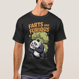 Panda has Fun making Fart on a Black T Shirt