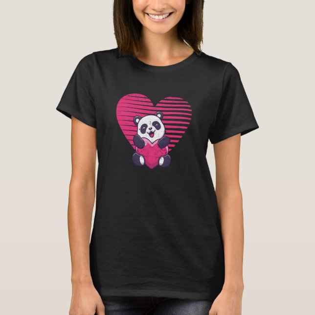 Panda Heart Valentine Day Animal Bear Zookeper V T Shirt (Framsida)