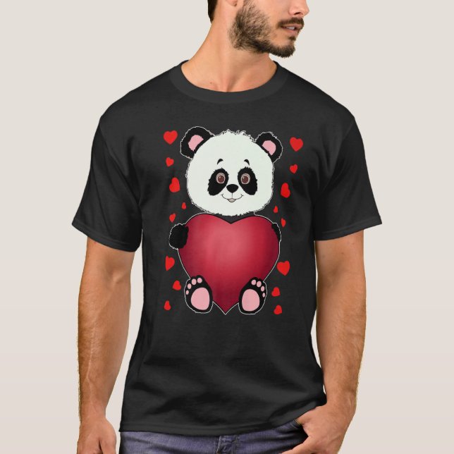 Panda Heart Valentines day Flickor Kids Women Bear T Shirt (Framsida)
