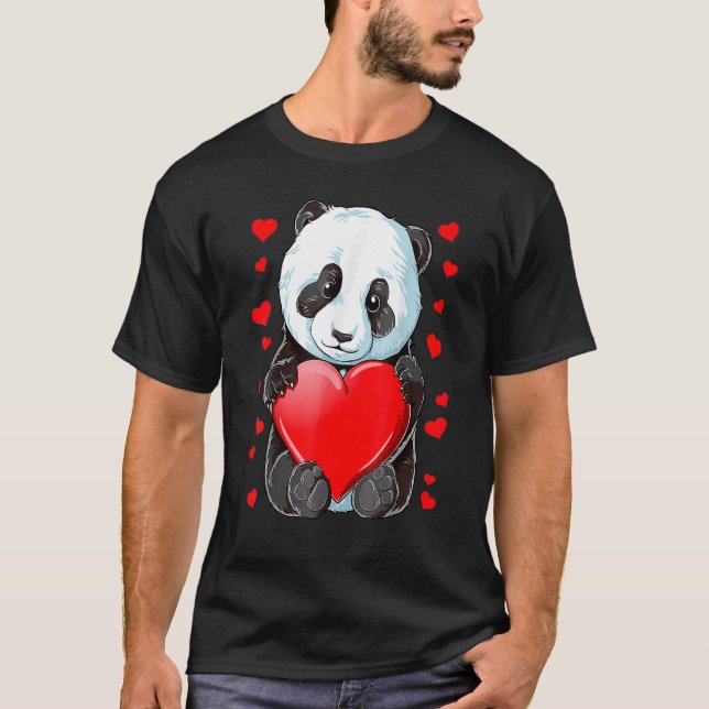 Panda Heart Valentines day Flickor Kids Women Bear T Shirt (Framsida)