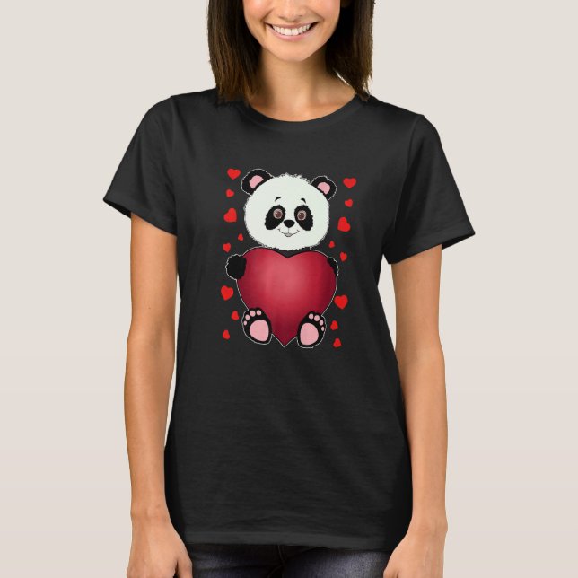 Panda Heart Valentines day Flickor Kids Women Bear T Shirt (Framsida)