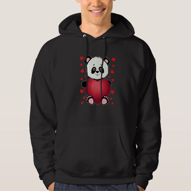 Panda Heart Valentines Day Girls Kids Women Bear Hoodie (Framsida)