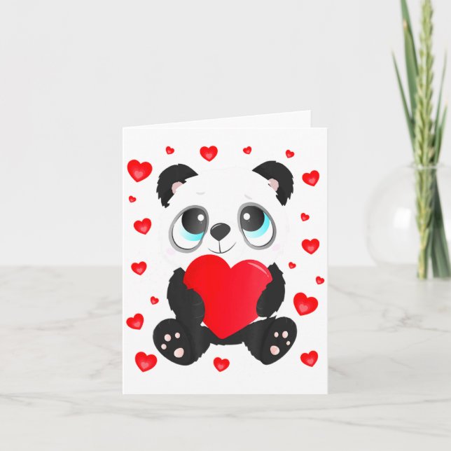 Panda Heart Valentines Day Girls Kids Women Bear L Kort (Framsida)