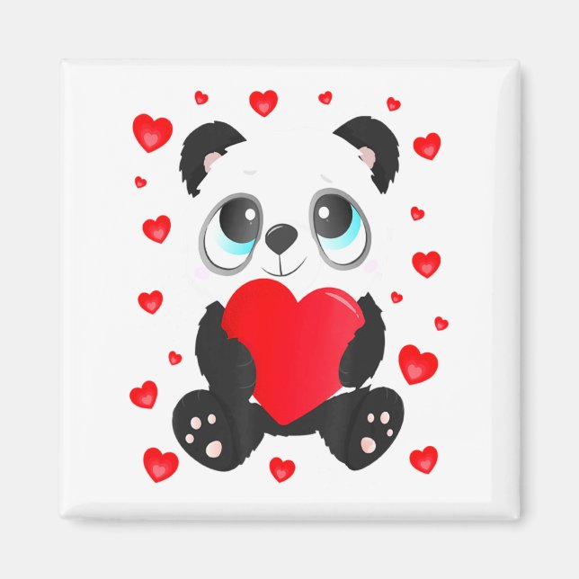 Panda Heart Valentines Day Girls Kids Women Bear L Magnet (Framsidan)