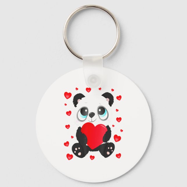 Panda Heart Valentines Day Girls Kids Women Bear L Nyckelring (Framsida)