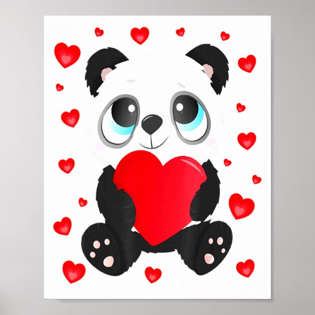 Panda Heart Valentines Day Girls Kids Women Bear L Poster (Framsidan)