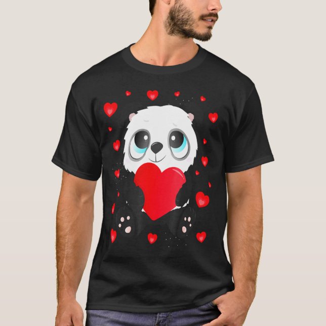Panda Heart Valentines Day Girls Kids Women Bear L T Shirt (Framsida)