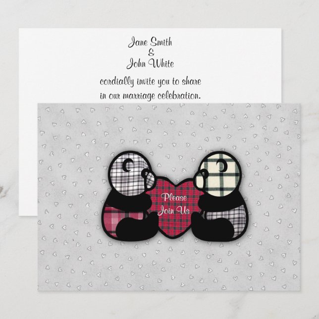 Panda Heart Wedding-inbjudan Inbjudningar (Fram/baksida)