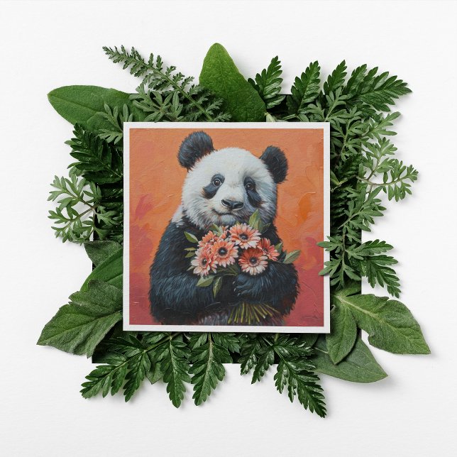 Panda Holding-blommor, anpassade Julkort (Skapare uppladdad)