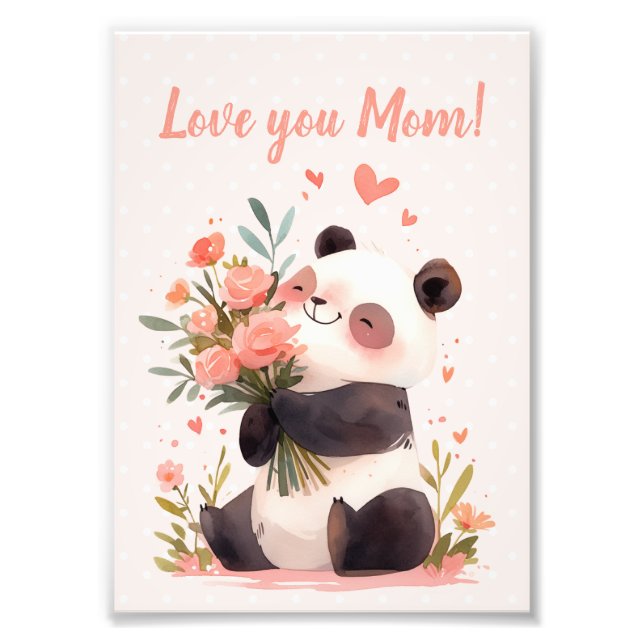 Panda Holding Flowers Mors dag Gift Fototryck (Framsidan)