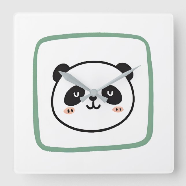 Panda huvud minimalistisk grafisk ikon fyrkantig klocka (Framsida)