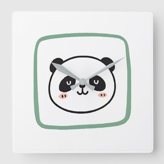 Panda huvud minimalistisk grafisk ikon fyrkantig klocka (Framsida)