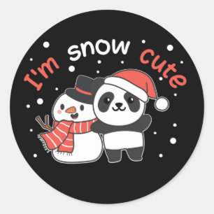 Panda I är Snö Cute Snögubbe Snö Pun Classic Round Runt Klistermärke