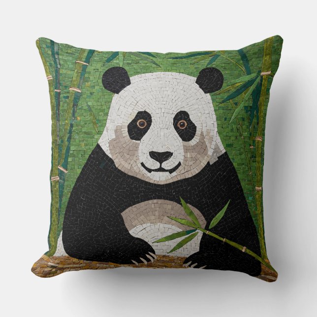 Panda i Bamboo Forest Mosaic Kudde (Framsida)