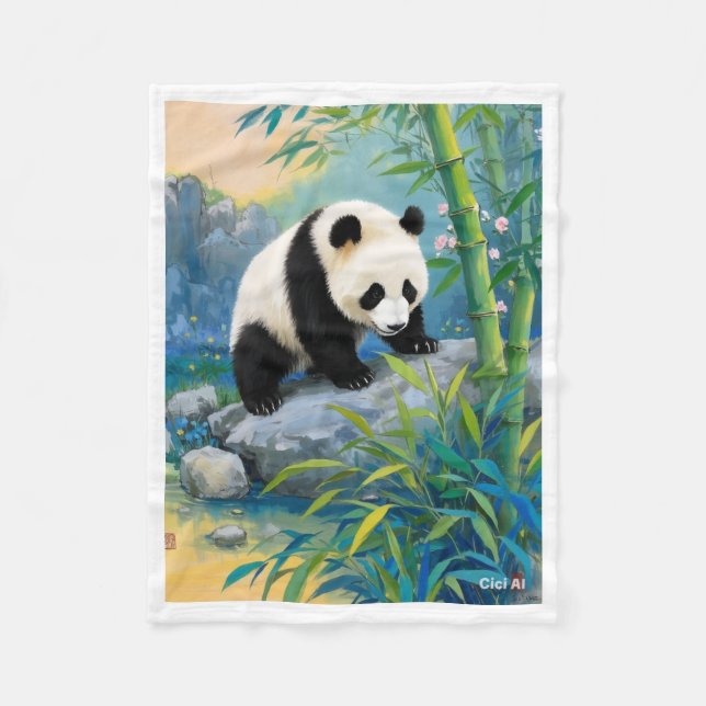Panda i bambuskog kast fleecefilt (Framsidan)