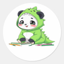 Panda i en dinosauriekostym