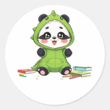 Panda i en dinosauriekostym