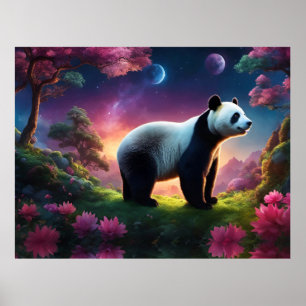 Panda i en fantasiträdgård poster