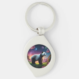 Panda i en Fantasy Garden Swirl Silverfärgad Nyckelring